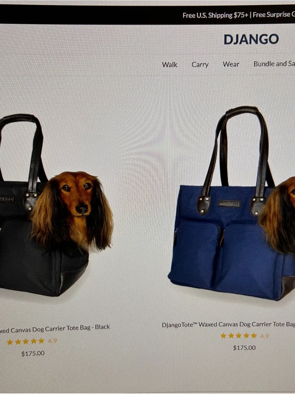 Django Black Canvas Pet Carrier Tote with Dual Front Pockets